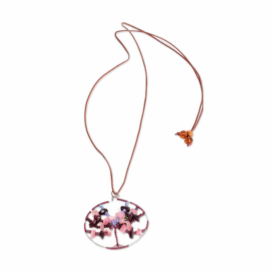 Rose Quartz and Garnet Beaded Tree of Life Pendant Necklace - Mighty Tree