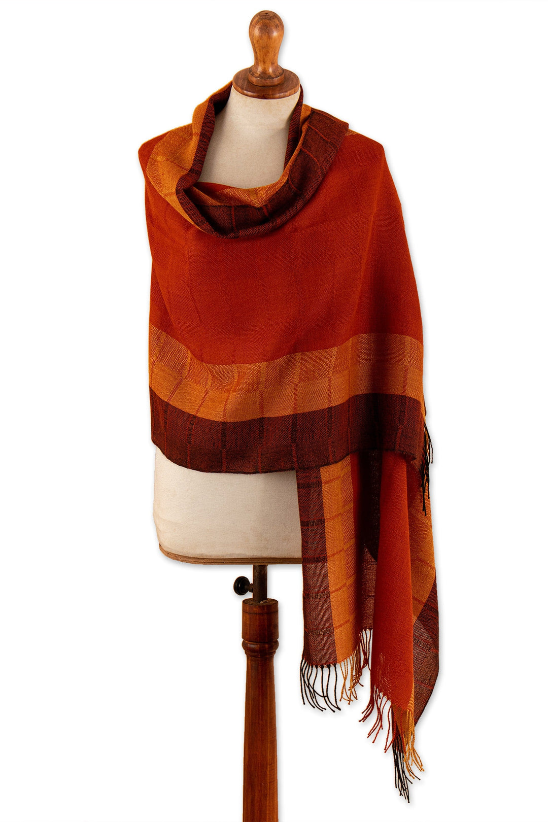 Hand-Woven Striped Fringed Orange 100% Baby Alpaca Scarf - Huancayo Sunset