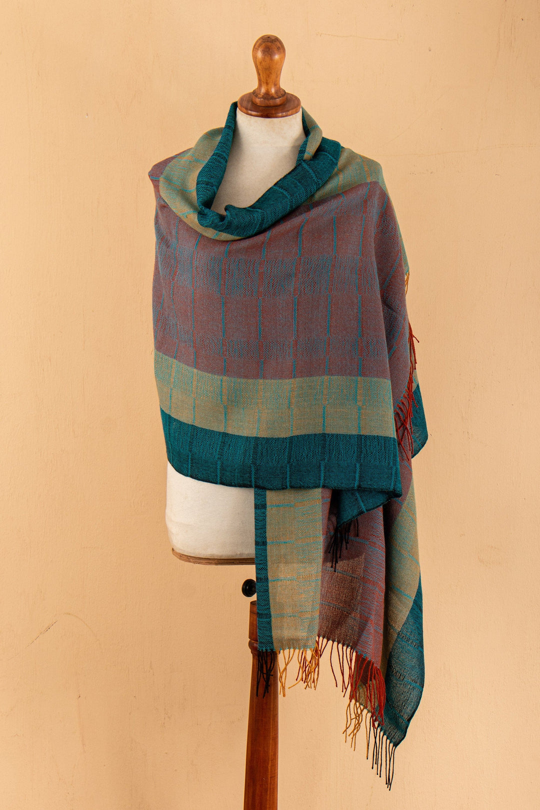 Hand-Woven Striped Fringed 100% Baby Alpaca Shawl from Peru - Watercolors