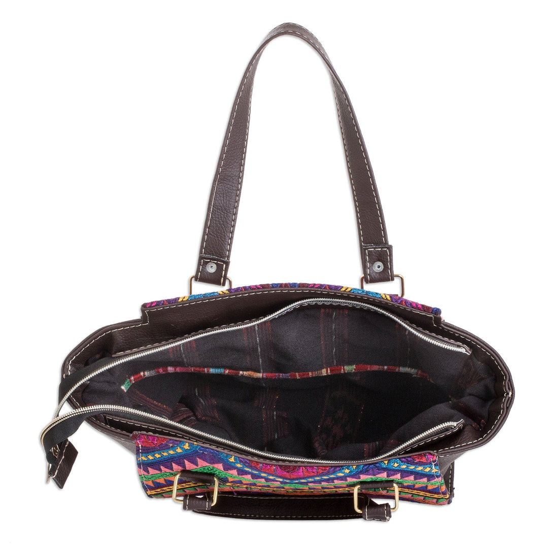 Faux Leather-Accented Chevron-Patterned Cotton Handbag - Colors of My Home