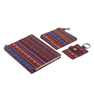 Handcrafted Cotton Jacquard Journal Pouch and Keychain Set - Artistic Glory