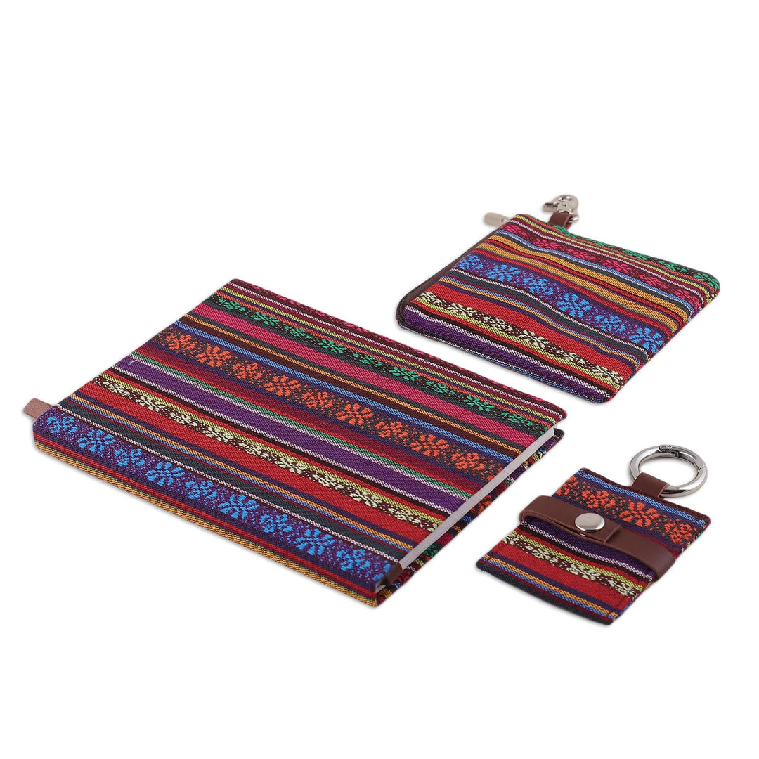 Handcrafted Cotton Jacquard Journal Pouch and Keychain Set - Artistic Glory