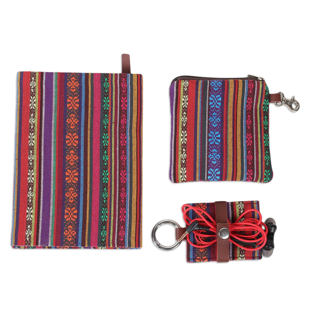 Handcrafted Cotton Jacquard Journal Pouch and Keychain Set - Artistic Glory