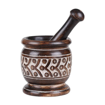 Wood Mortar & Pestle with Burnt and Distressed Finishes - Creative Elegance