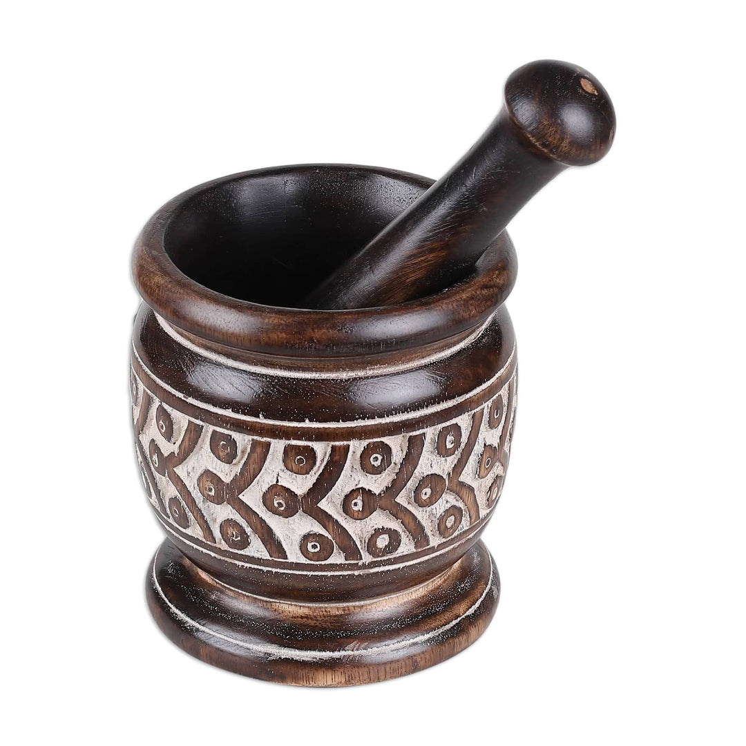 Wood Mortar & Pestle with Burnt and Distressed Finishes - Creative Elegance