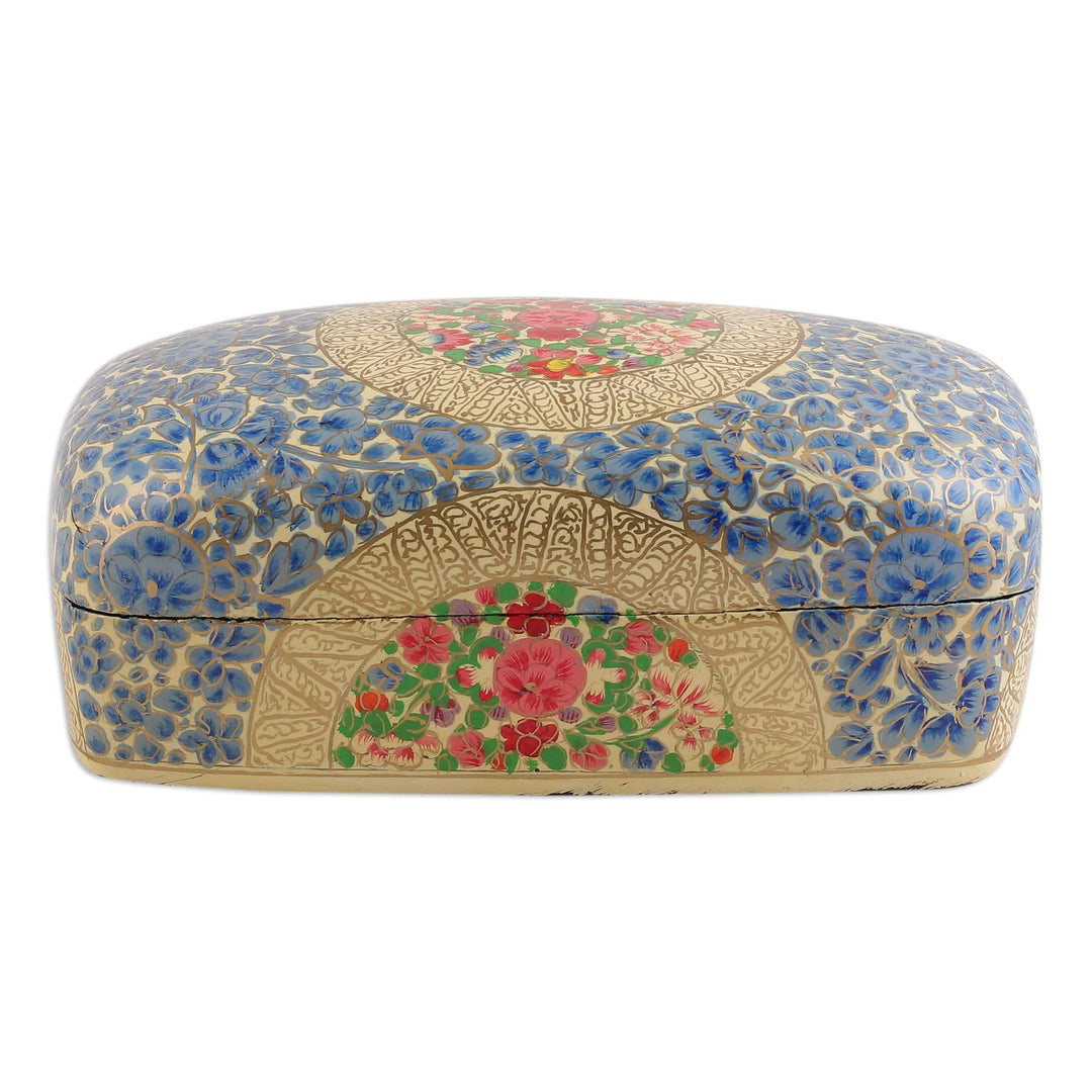 Hand-Painted Floral-Themed Wood Papier Mache Decorative Box - Blue Kashmir