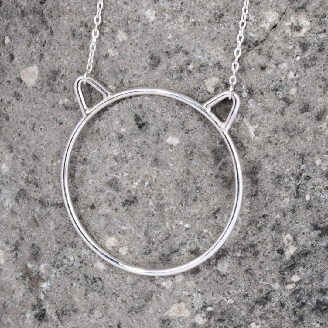 Cat-Themed Minimalist Sterling Silver Pendant Necklace - Purrfection