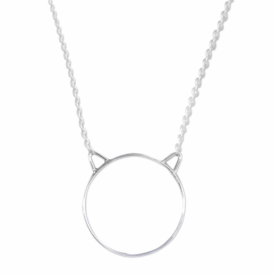 Cat-Themed Minimalist Sterling Silver Pendant Necklace - Purrfection