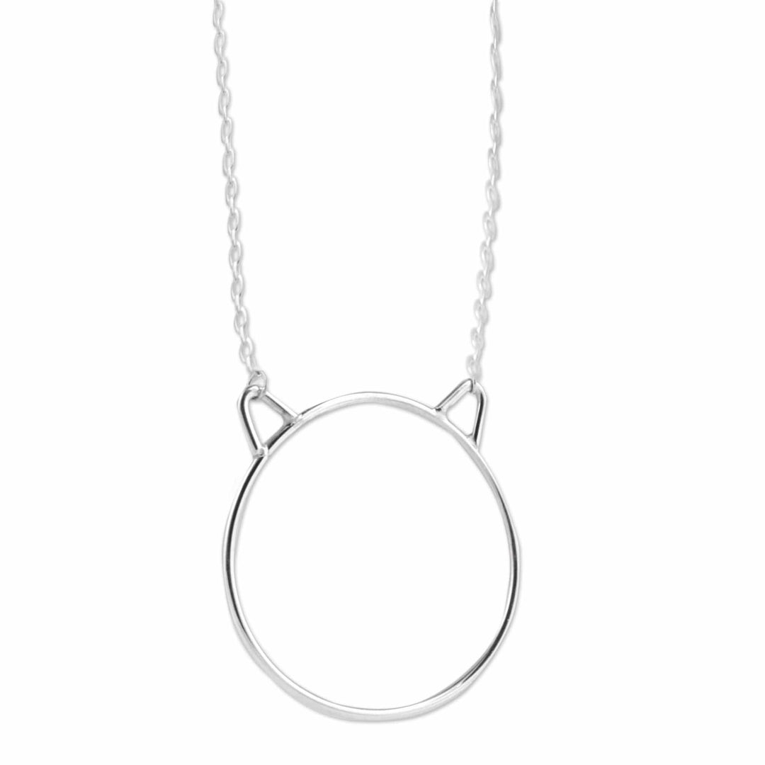 Cat-Themed Minimalist Sterling Silver Pendant Necklace - Purrfection
