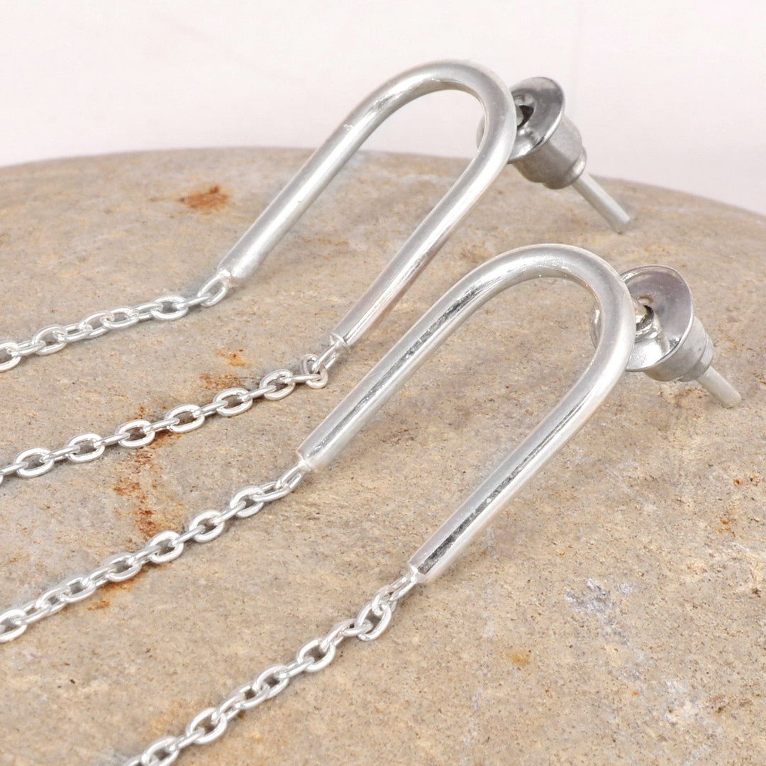 Modern Sterling Silver Dangle Earrings in a Polished Finish - Glow Equilibrium
