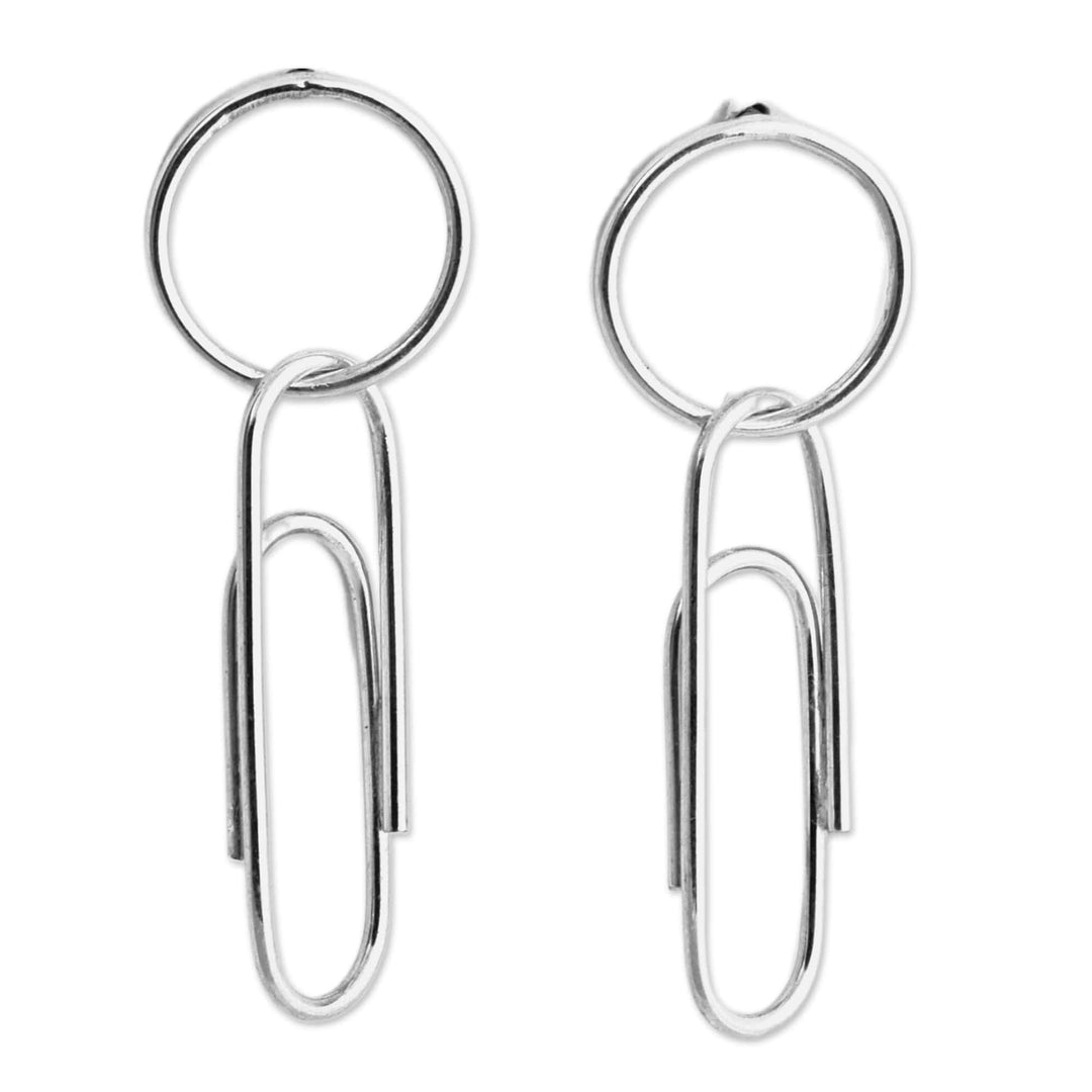 Polished Paper Clip-Shaped Sterling Silver Dangle Earrings - Timeless Clip