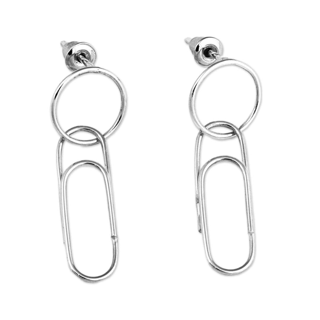 Polished Paper Clip-Shaped Sterling Silver Dangle Earrings - Timeless Clip