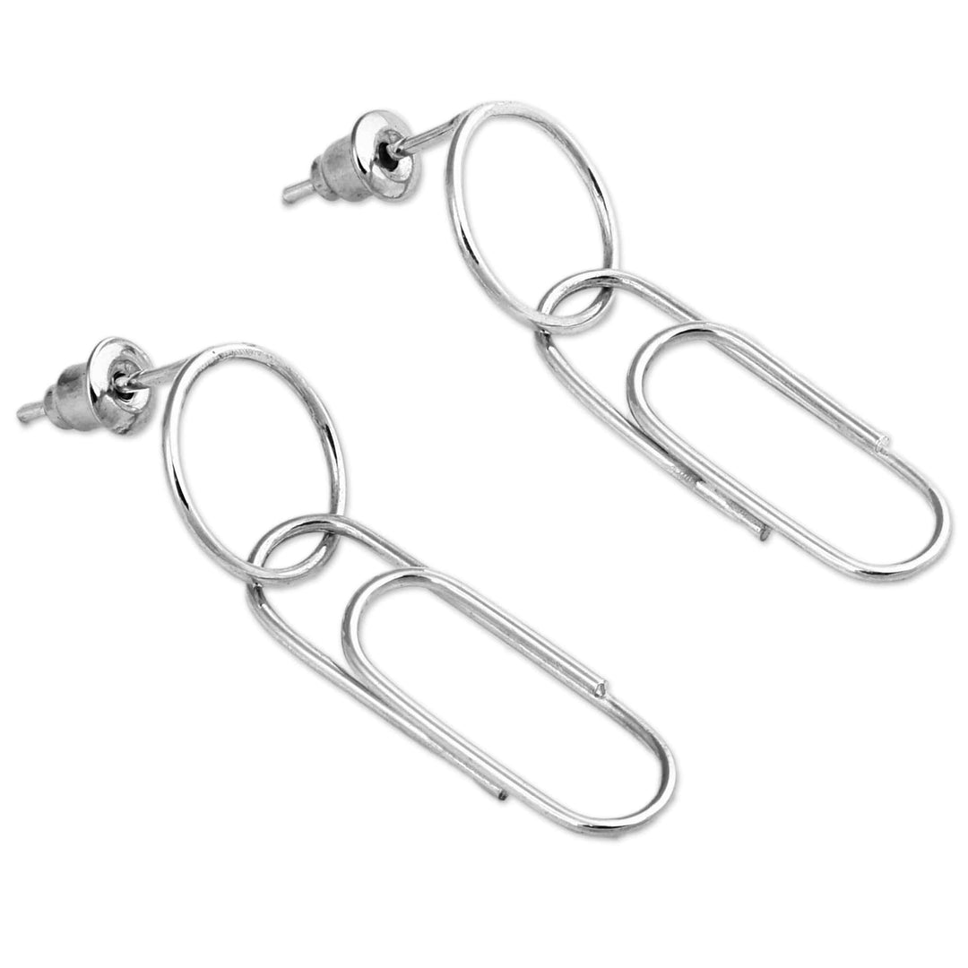 Polished Paper Clip-Shaped Sterling Silver Dangle Earrings - Timeless Clip