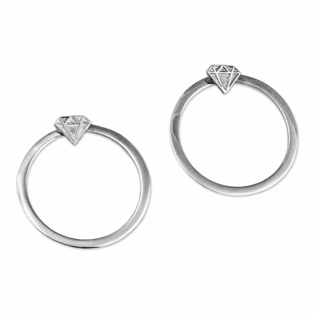 Round Sterling Silver Drop Earrings with Diamond Motifs - Dame Nimbus