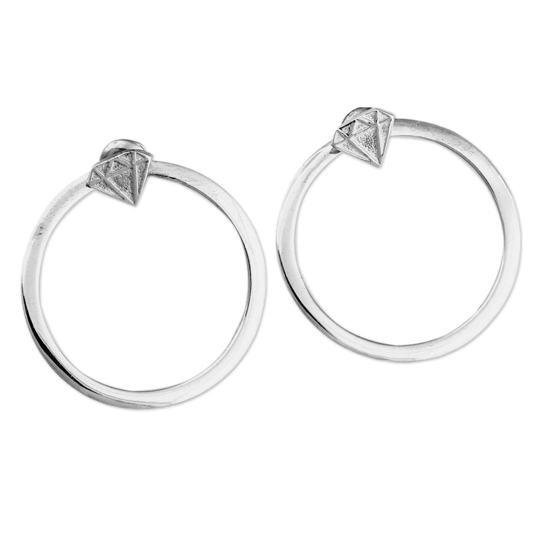 Round Sterling Silver Drop Earrings with Diamond Motifs - Dame Nimbus