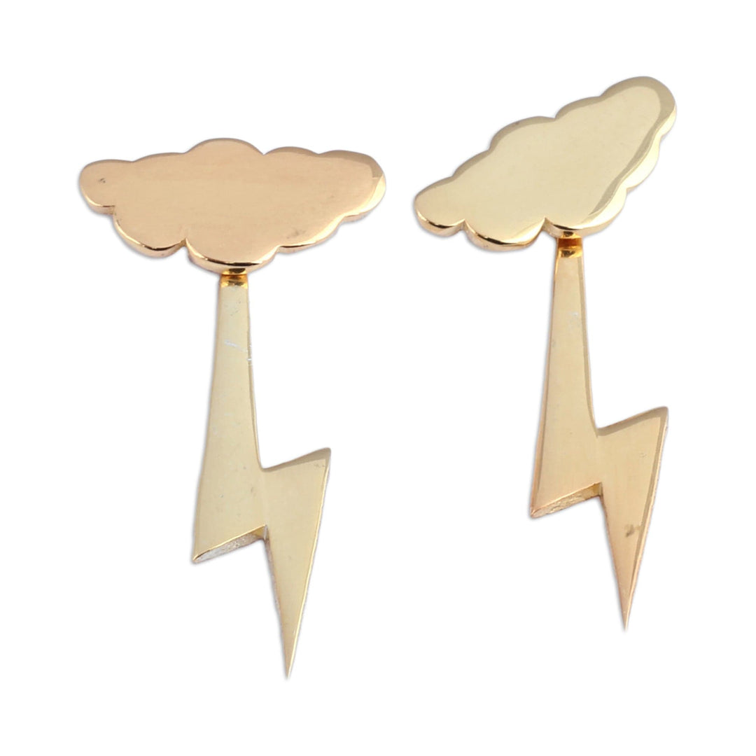 Nature-Themed Bolt Gold-Plated Ear Jacket Earrings - Triumph Thunder