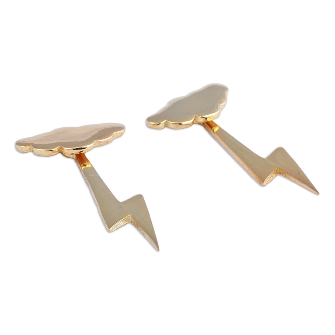 Nature-Themed Bolt Gold-Plated Ear Jacket Earrings - Triumph Thunder
