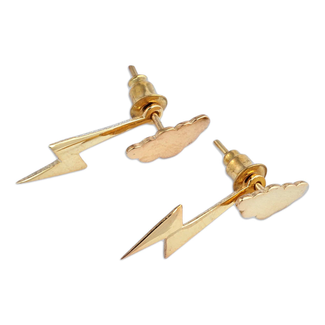 Nature-Themed Bolt Gold-Plated Ear Jacket Earrings - Triumph Thunder