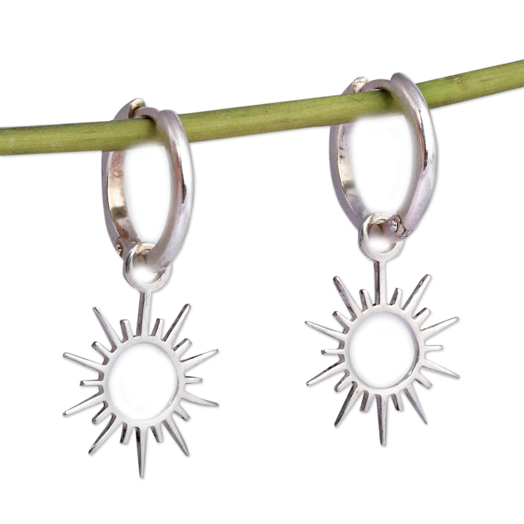 Sun-Themed Sterling Silver Hoop Dangle Earrings from Armenia - Summer Shine