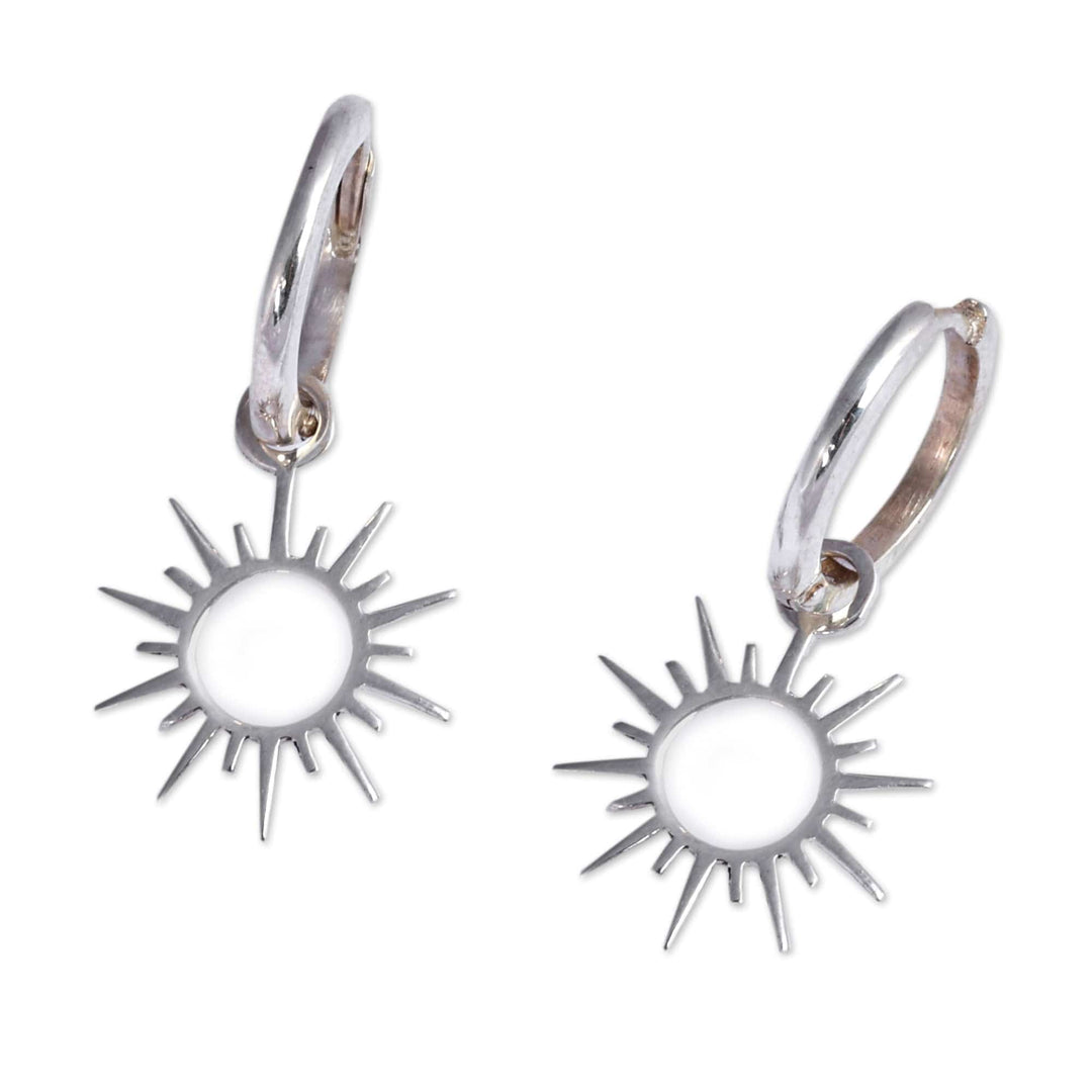 Sun-Themed Sterling Silver Hoop Dangle Earrings from Armenia - Summer Shine