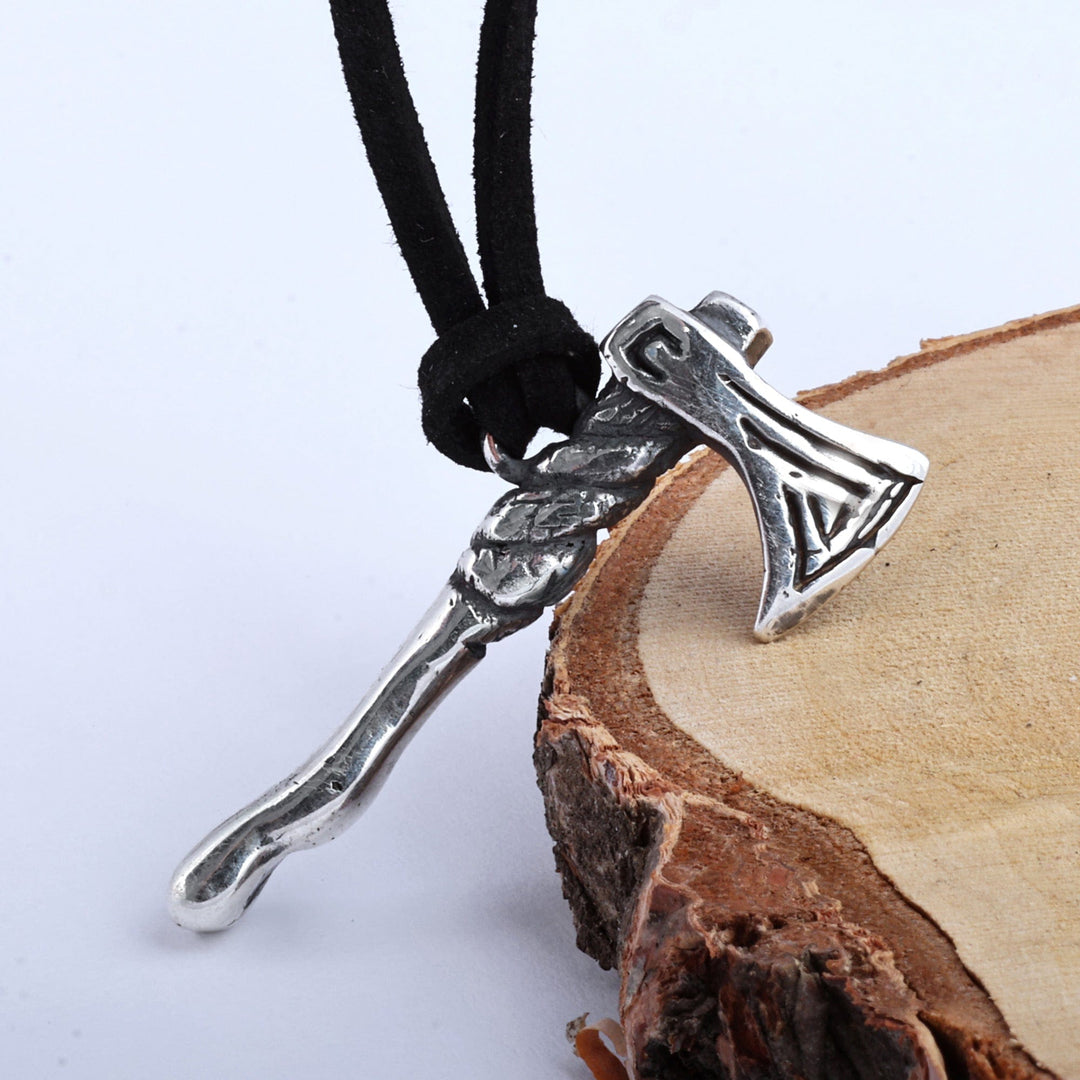 Men's Axe-Shaped Sterling Silver Pendant Necklace - Axe