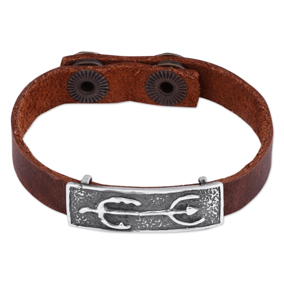 Men's Brown Leather and Sterling Silver Pendant Bracelet - Bravery Trace