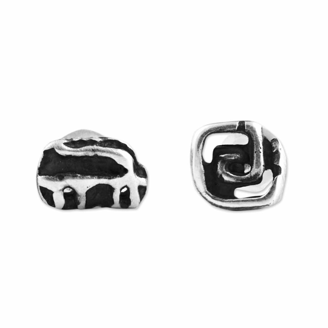 Oxidized Sterling Silver Stud Earrings Made in Armenia - Aesthetic