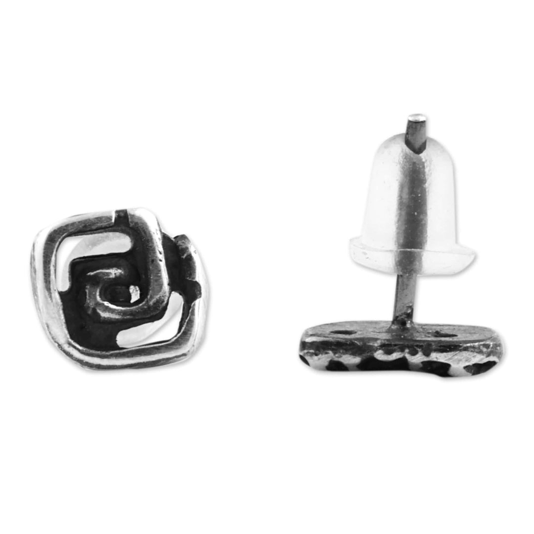 Oxidized Sterling Silver Stud Earrings Made in Armenia - Aesthetic