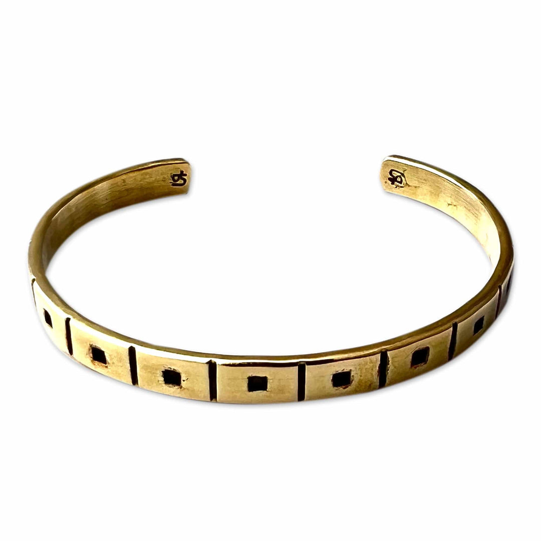 Polished Square-Patterned Brass Cuff Bracelet from Armenia - Dawn Squares