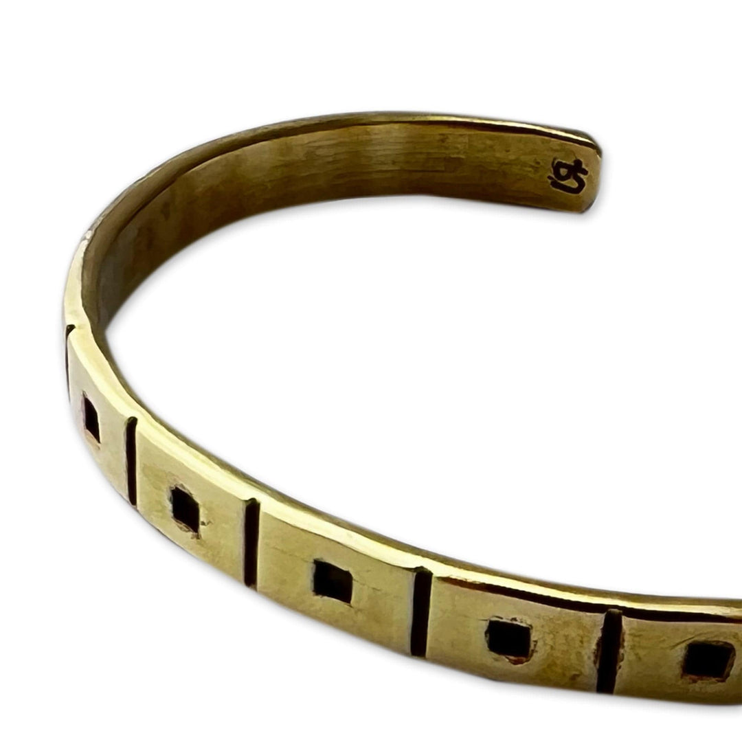 Polished Square-Patterned Brass Cuff Bracelet from Armenia - Dawn Squares