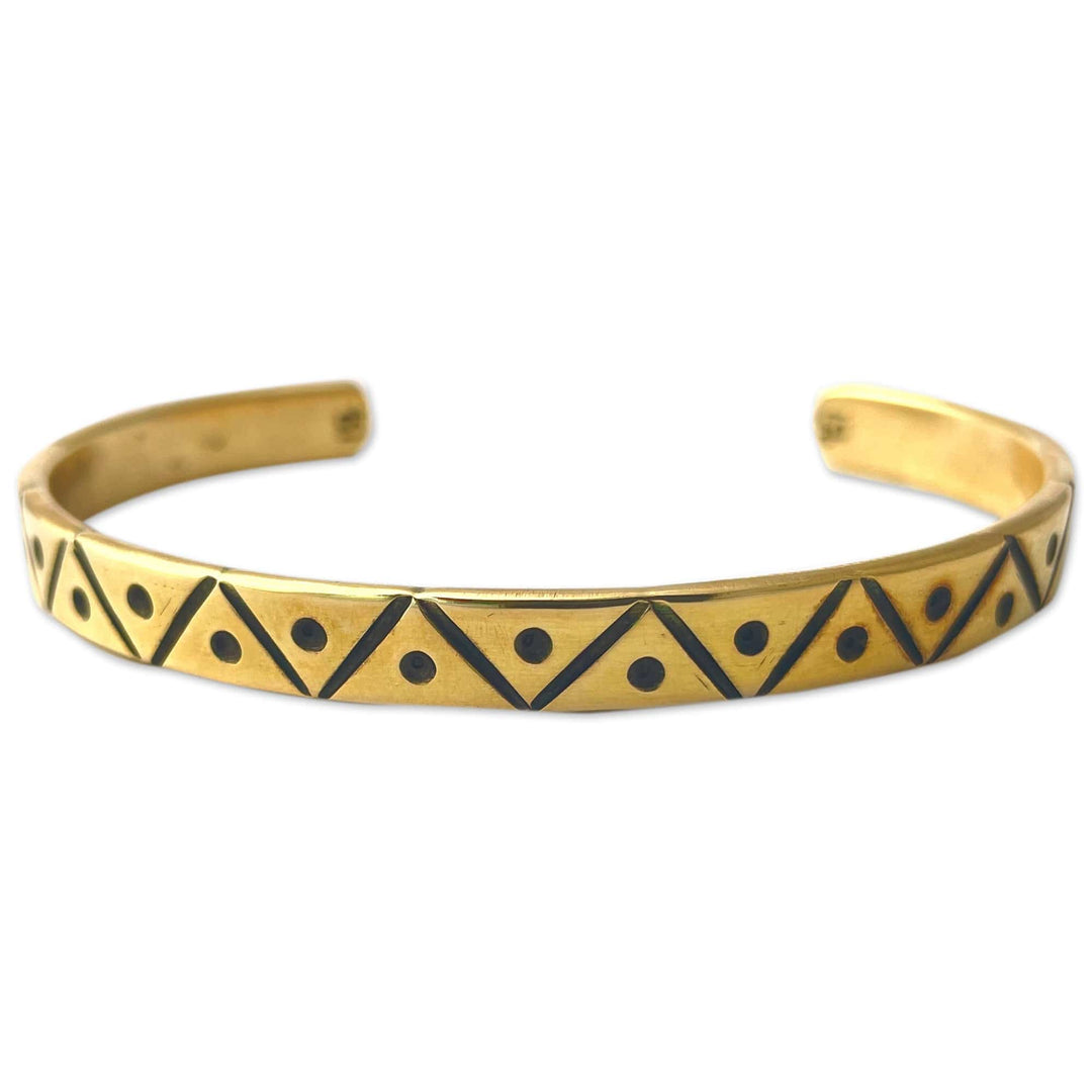 Polished Triangle-Patterned Brass Cuff Bracelet from Armenia - Dawn Triangles