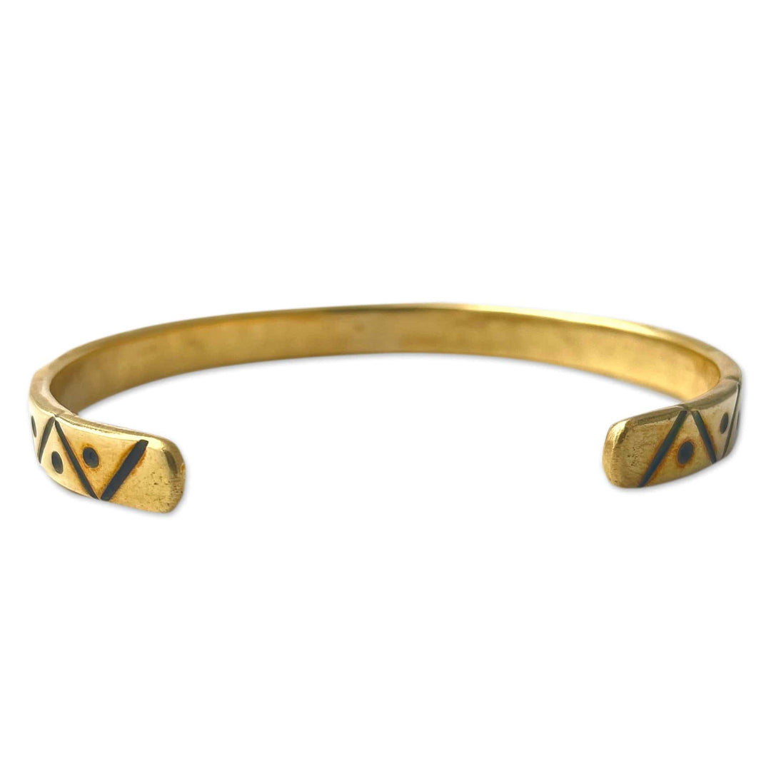 Polished Triangle-Patterned Brass Cuff Bracelet from Armenia - Dawn Triangles