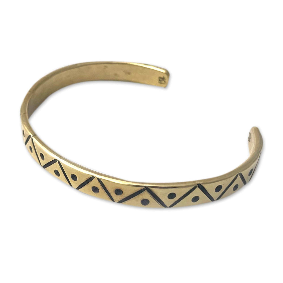 Polished Triangle-Patterned Brass Cuff Bracelet from Armenia - Dawn Triangles
