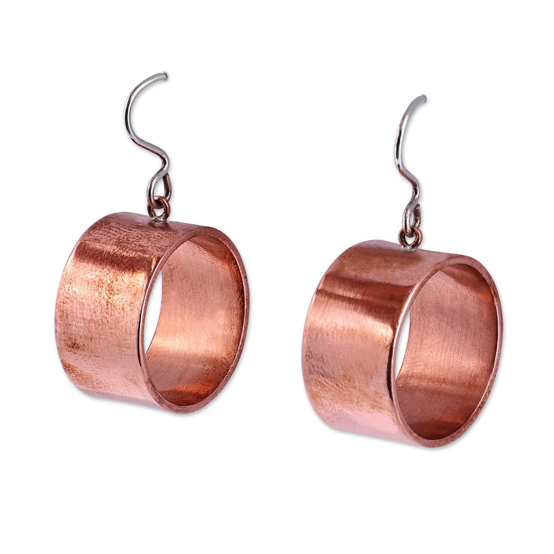 Copper Cylinder Dangle Earrings with Sterling Silver Hooks - Chic Cylinder
