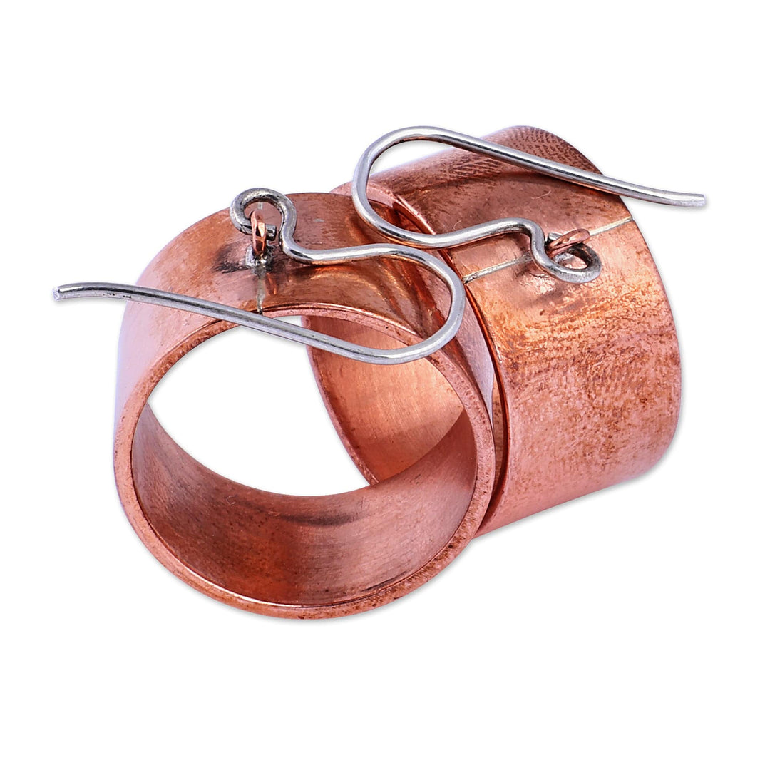 Copper Cylinder Dangle Earrings with Sterling Silver Hooks - Chic Cylinder