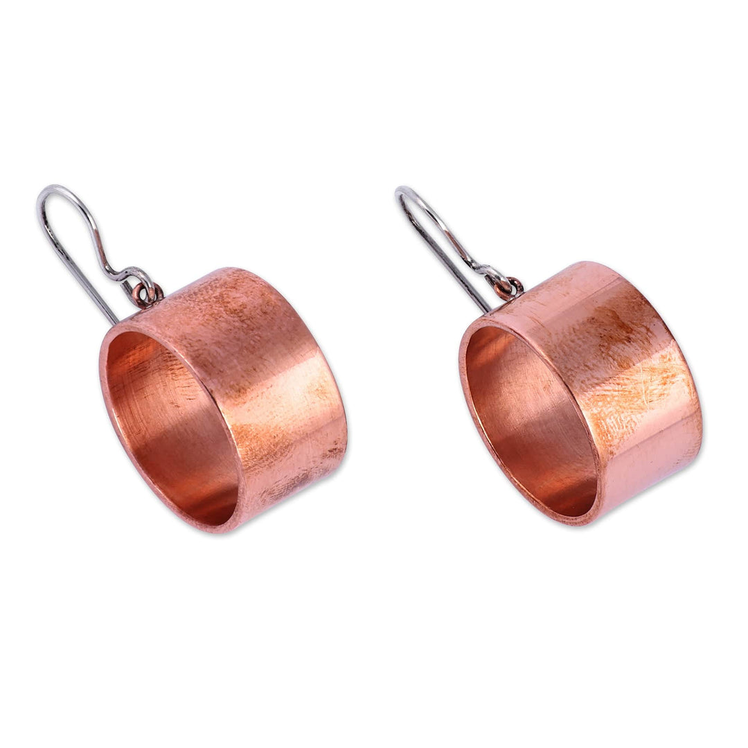 Copper Cylinder Dangle Earrings with Sterling Silver Hooks - Chic Cylinder
