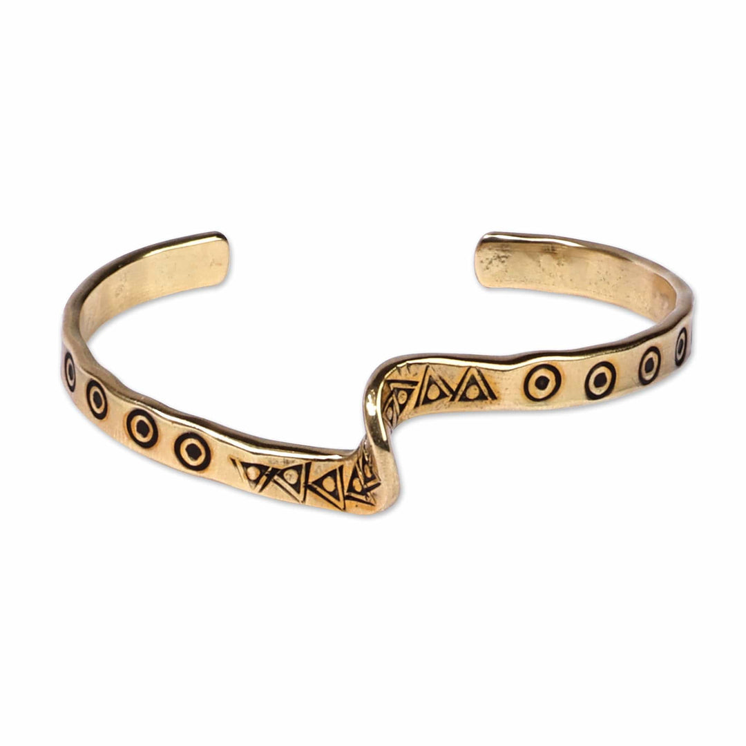 Snake-Inspired Brass Cuff Bracelet with Geometric Motifs - Dawn Snake