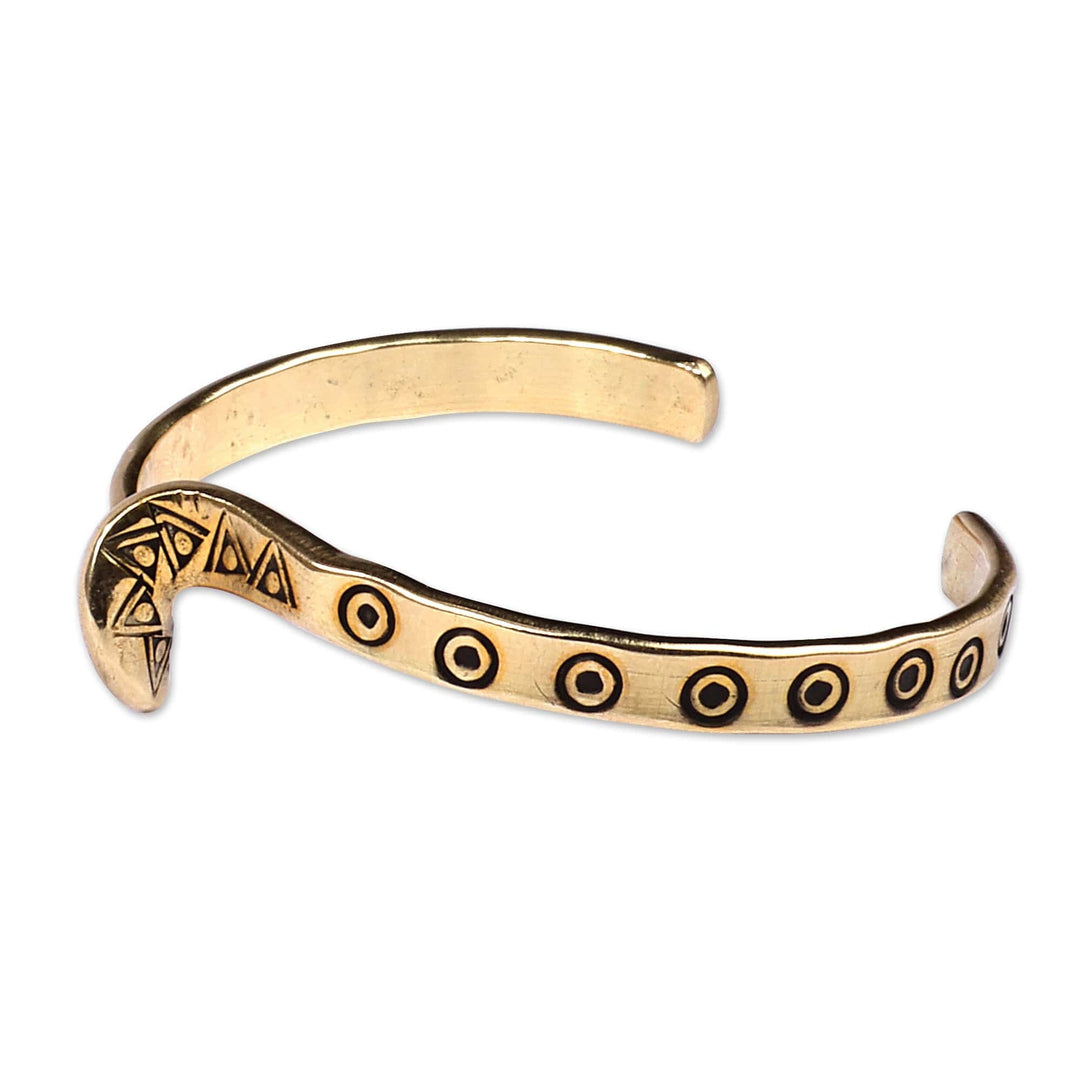 Snake-Inspired Brass Cuff Bracelet with Geometric Motifs - Dawn Snake
