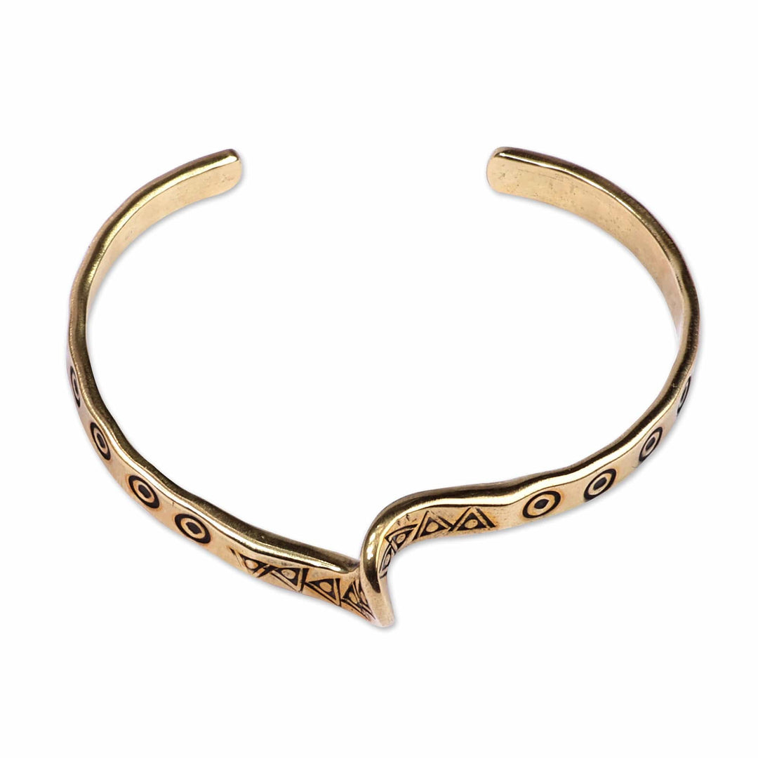 Snake-Inspired Brass Cuff Bracelet with Geometric Motifs - Dawn Snake