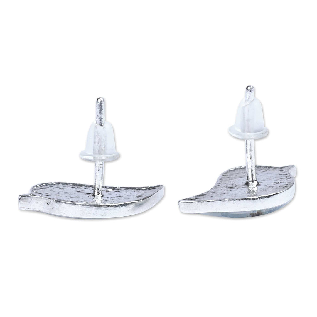 Bird-Shaped Natural Blue Flower Resin Button Earrings - Symphony of Memories