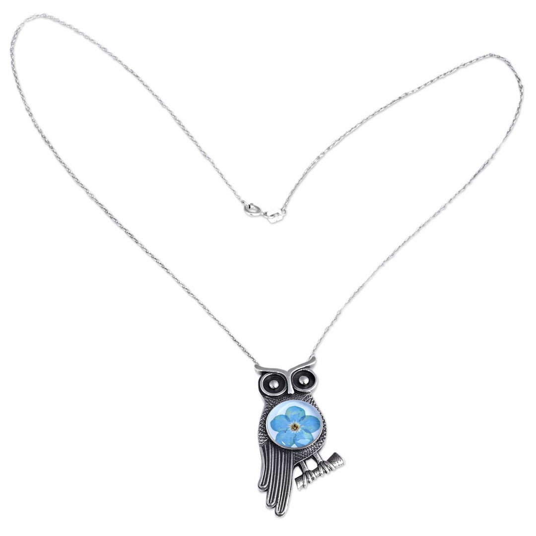 Owl-Themed Natural Flower Sterling Silver Pendant Necklace - Sage's Memories