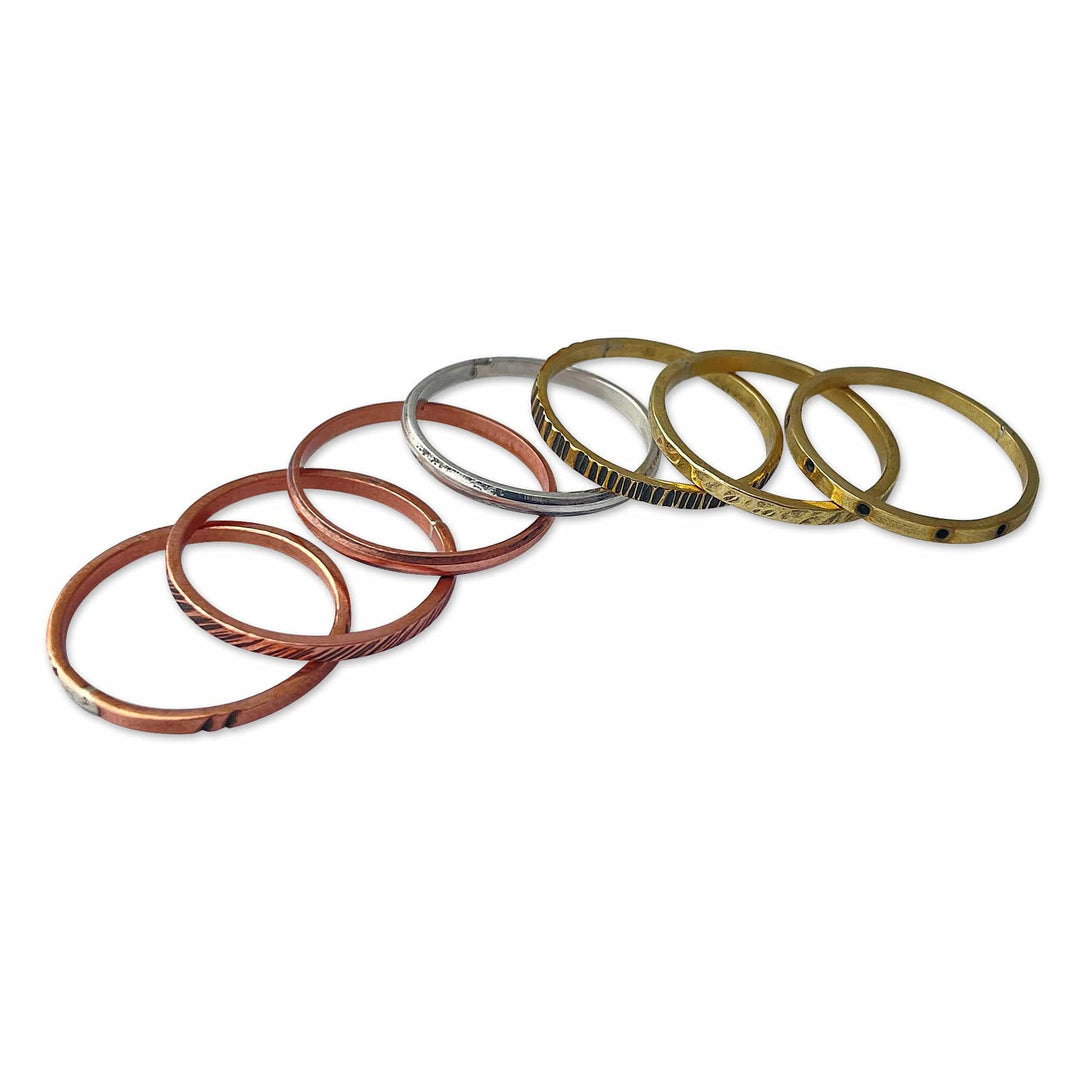 Set of 7 Copper and Brass Band Rings in a Polished Finish - Earth's Triumph