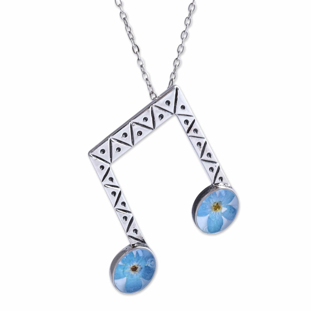 Beam Note-Shaped Blue Natural Flower Pendant Necklace - Rhythm & Memories
