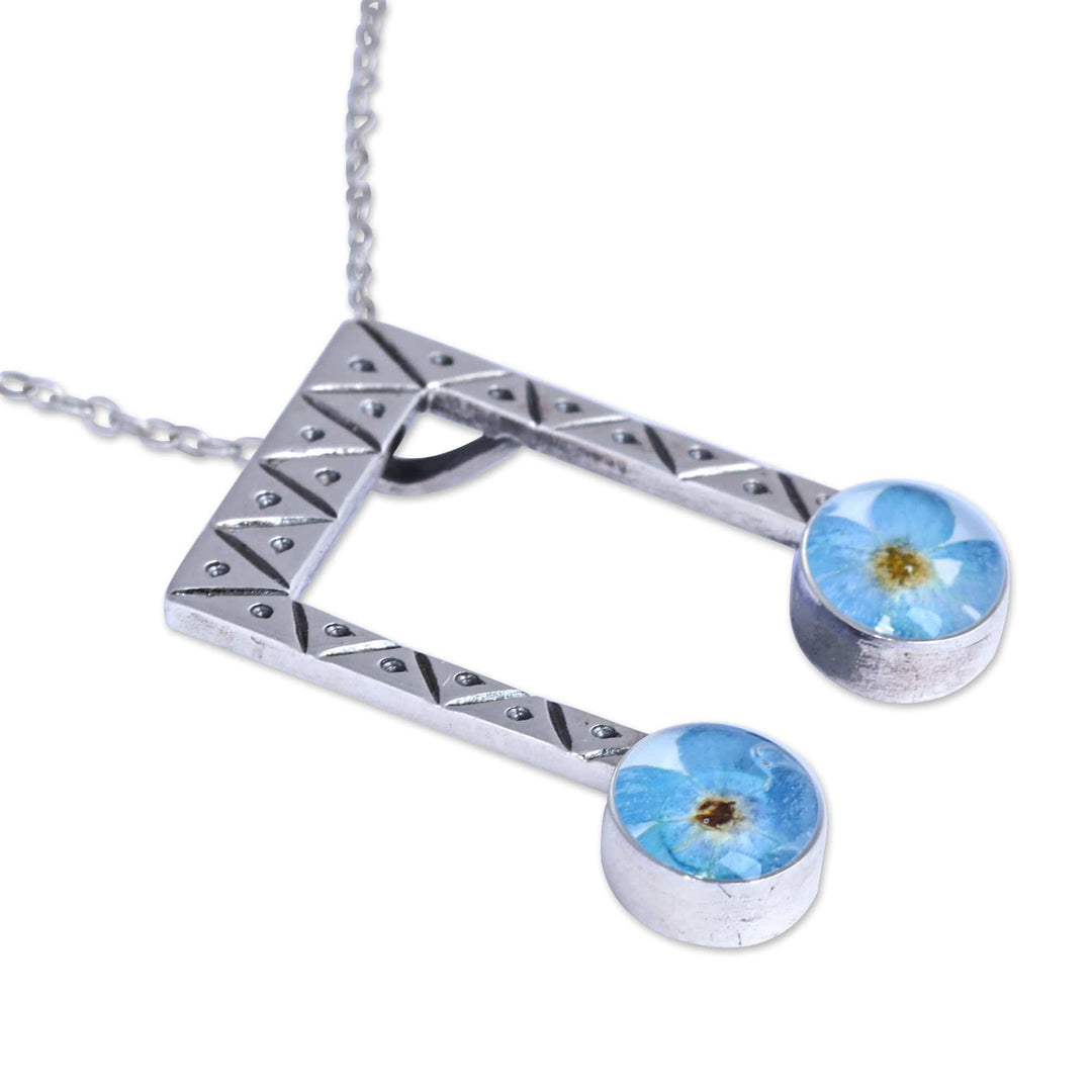 Beam Note-Shaped Blue Natural Flower Pendant Necklace - Rhythm & Memories