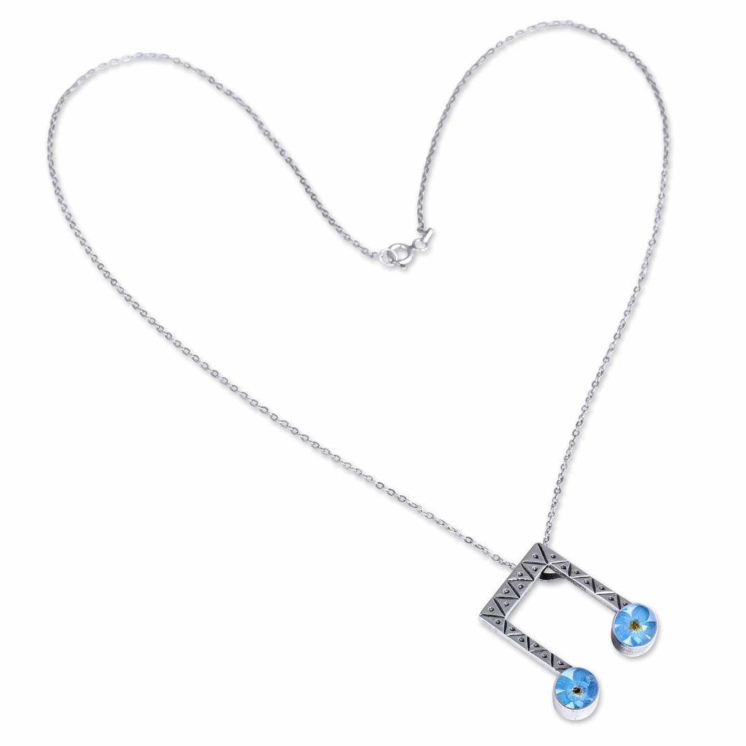 Beam Note-Shaped Blue Natural Flower Pendant Necklace - Rhythm & Memories
