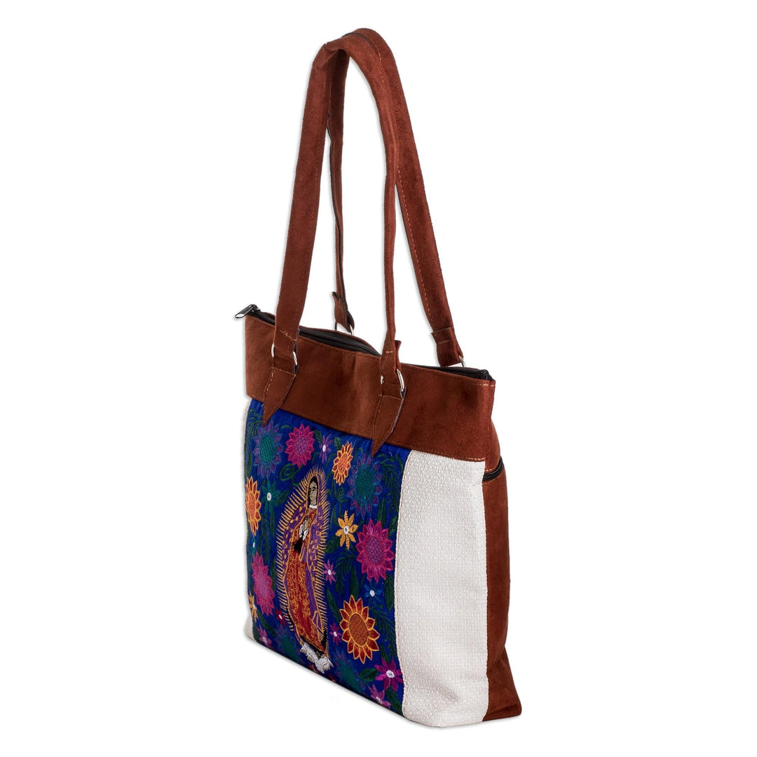 Embroidered Classic Cotton Shoulder Bag in Ivory and Brown - Art & Faith