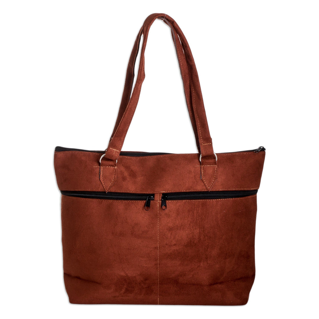 Embroidered Classic Cotton Shoulder Bag in Ivory and Brown - Art & Faith