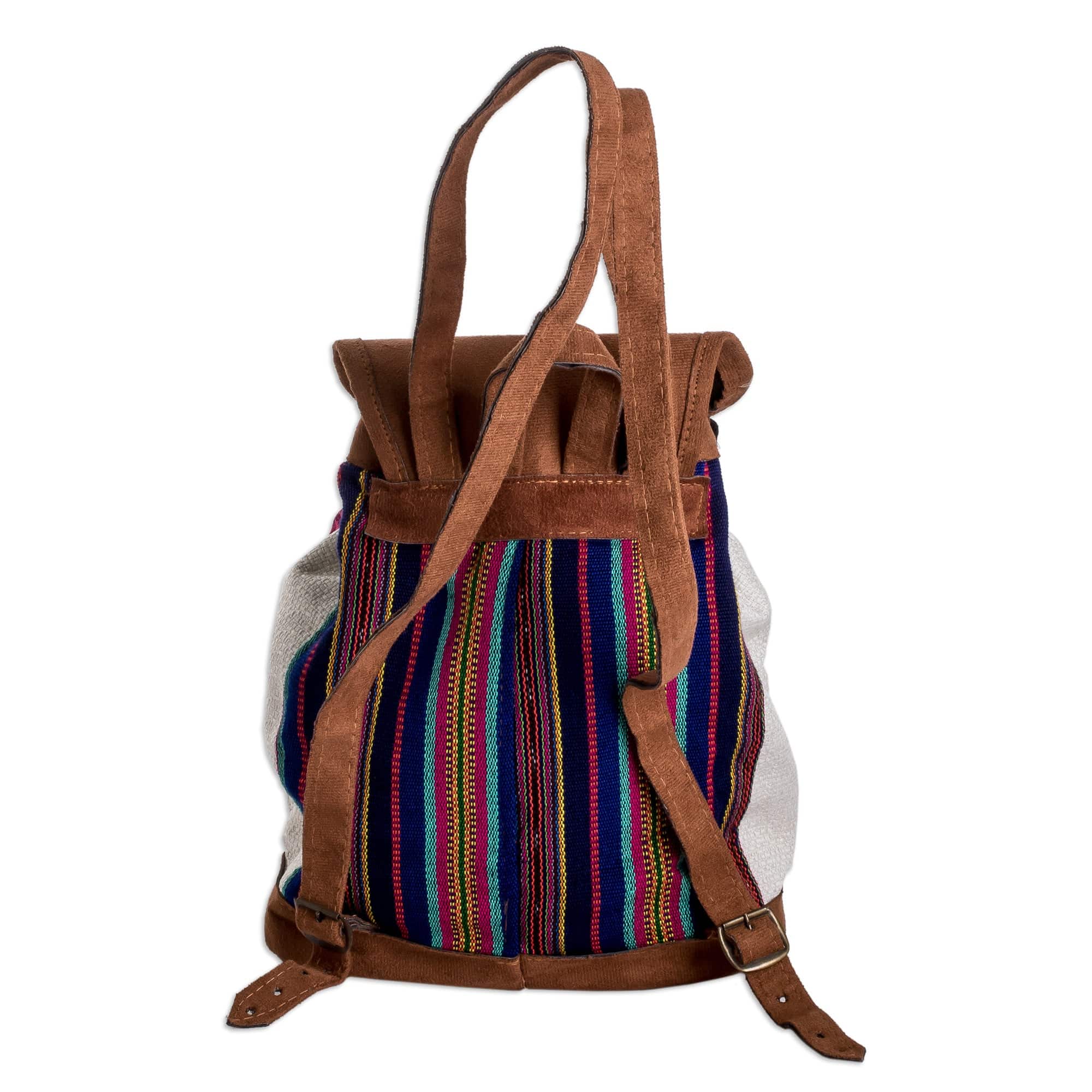 Guatemala Striped Colorful Backpack With Leather accents Guatemalan Backpacks - Etsy main image 2