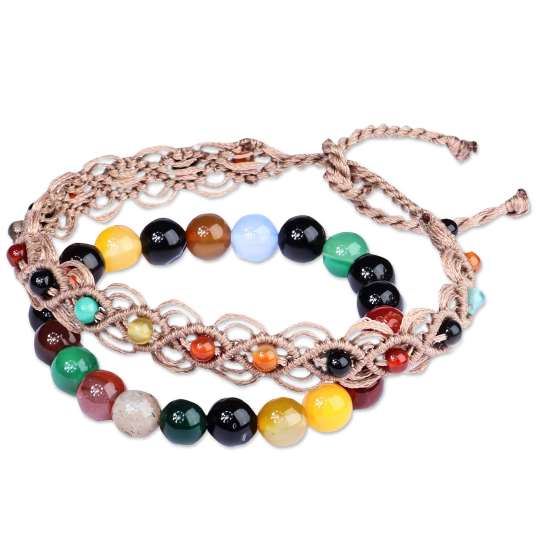 Set of 2 Agate Beaded Bracelets Handcrafted in Armenia - Colorful Agate