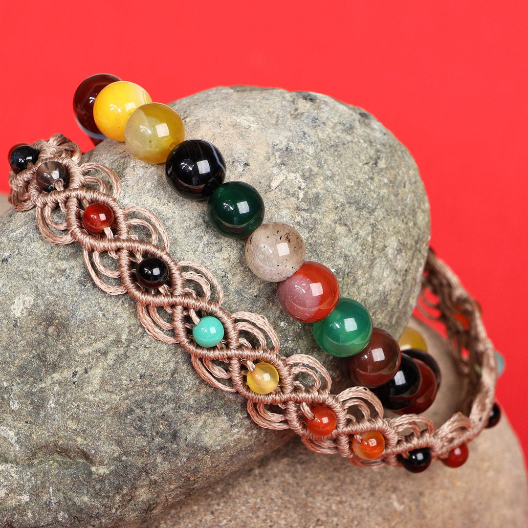 Set of 2 Agate Beaded Bracelets Handcrafted in Armenia - Colorful Agate